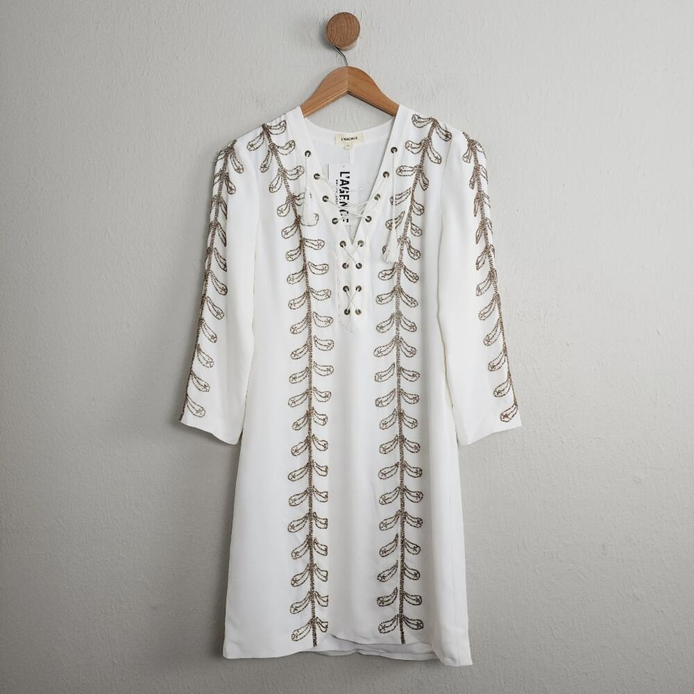 NWT L'Agence White Beaded Shift Mini Dress - Bridal Rehearsal Reception - Small